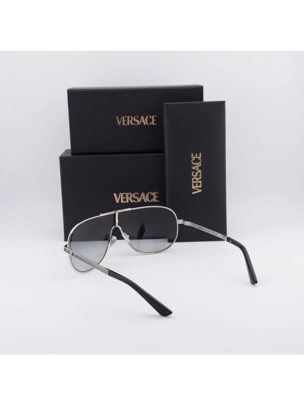 Versace VE2293 100011 Shield Sunglasses – Silver / Grey
